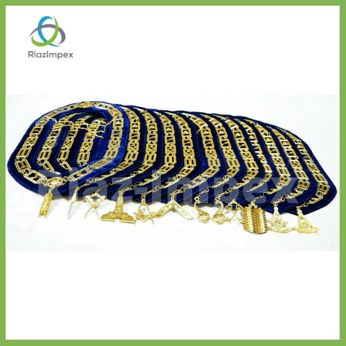 RIAZ IMPEX MASONIC REGALIA Masonic Regalia Aprons Blue Lodge Officers Set of 12 & Blue Backing Chain Collar