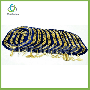 RIAZ IMPEX MASONIC REGALIA Masonic Regalia Aprons Blue Lodge Officers Set of 12 & Blue Backing Chain Collar