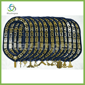 RIAZ IMPEX MASONIC REGALIA Masonic Regalia Aprons Blue Lodge Officers Set of 12 & Blue Backing Chain Collar