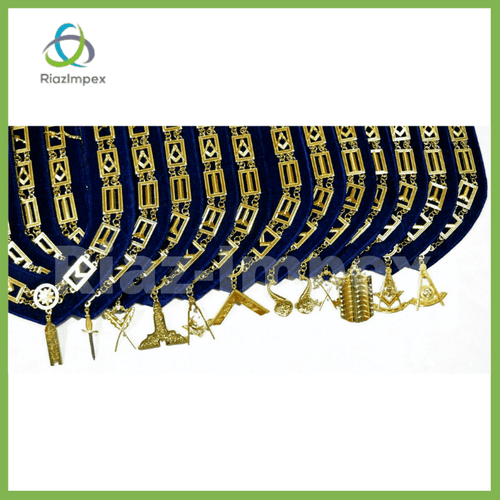 RIAZ IMPEX MASONIC REGALIA Masonic Regalia Aprons Blue Lodge Officers Set of 12 & Blue Backing Chain Collar