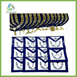 RIAZ IMPEX MASONIC REGALIA Masonic Regalia Aprons Blue Lodge Officers Set of 12 & Blue Backing Chain Collar
