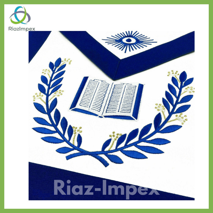 RIAZ IMPEX MASONIC REGALIA Masonic Regalia Aprons Blue Lodge Officers Set of 12 & Blue Backing Chain Collar