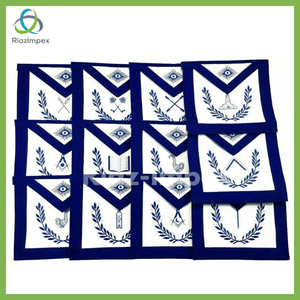 RIAZ IMPEX MASONIC REGALIA Masonic Regalia Aprons Blue Lodge Officers Set of 12 & Blue Backing Chain Collar