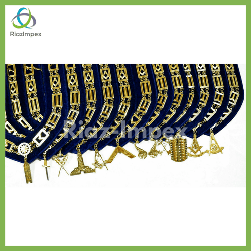 RIAZ IMPEX MASONIC REGALIA Masonic Regalia Aprons Blue Lodge Officers Set of 12 & Blue Backing Chain Collar