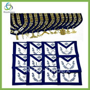 Masonic Regalia Aprons Blue Lodge Officers Set of 12 & Blue Backing Chain Collar