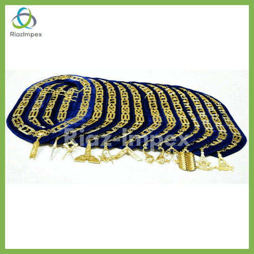 RIAZ IMPEX MASONIC REGALIA Masonic Regalia Aprons Blue Lodge Officers Set of 12 & Blue Backing Chain Collar