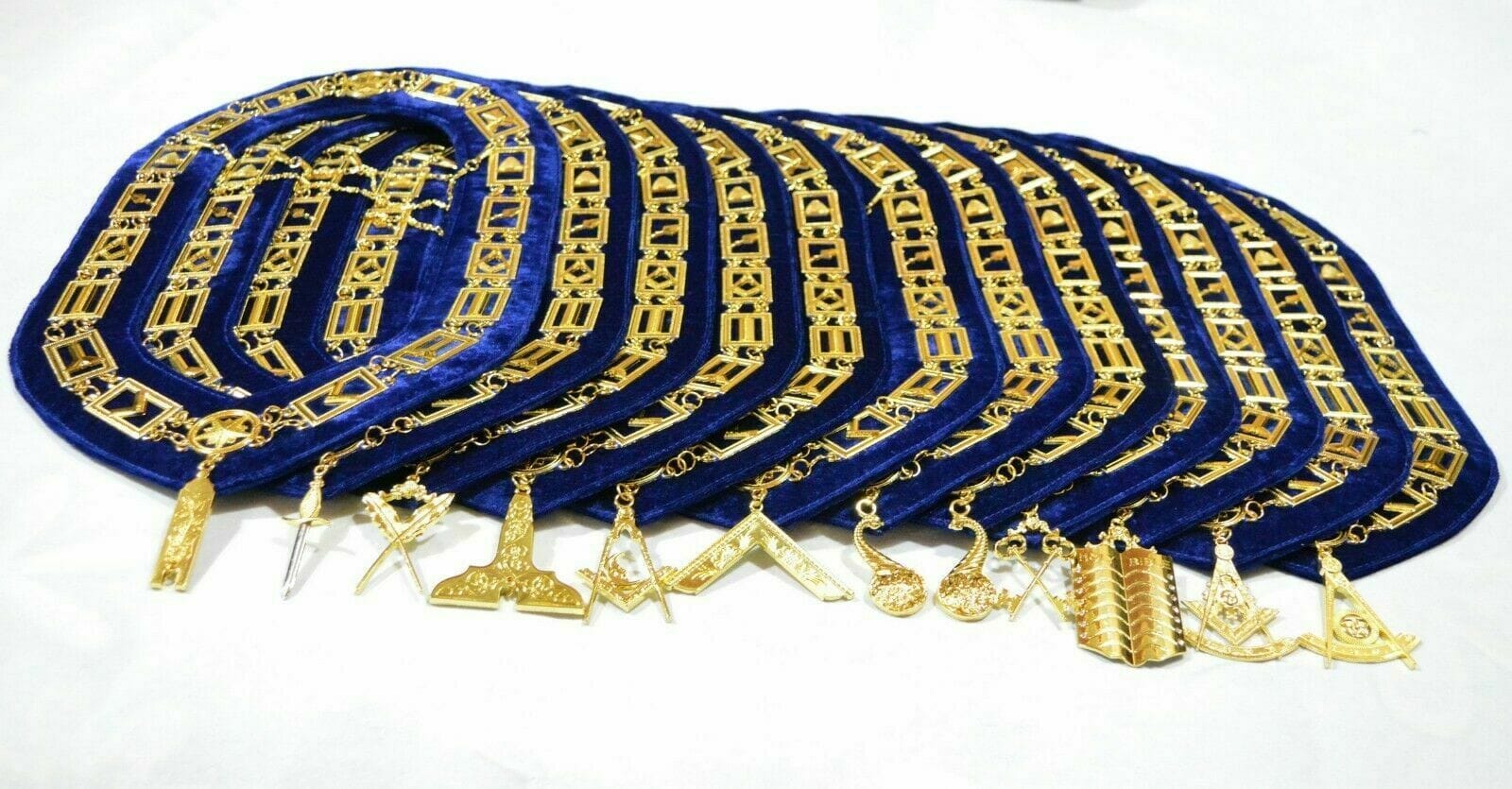 RIAZ IMPEX MASONIC REGALIA MASONIC Regalia BLUE LODGE CHAIN COLLAR WITH OFFICER JEWELS GOLDEN 12 PCS SET