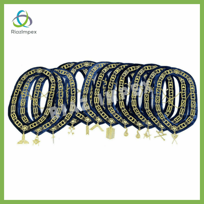 RIAZ IMPEX MASONIC REGALIA Masonic Regalia Blue Lodge Gold Metal Chain Collar With Jewels - PACK of 12