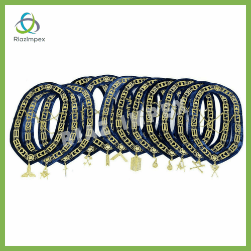 RIAZ IMPEX MASONIC REGALIA Masonic Regalia Blue Lodge Gold Metal Chain Collar With Jewels - PACK of 12