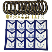 Masonic Regalia Blue Lodge Officer Aprons, Gold Chain collars with jewel 12 pcs