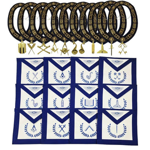 RIAZ IMPEX MASONIC REGALIA Masonic Regalia Blue Lodge Officer Aprons, Gold Chain collars with jewel 12 pcs