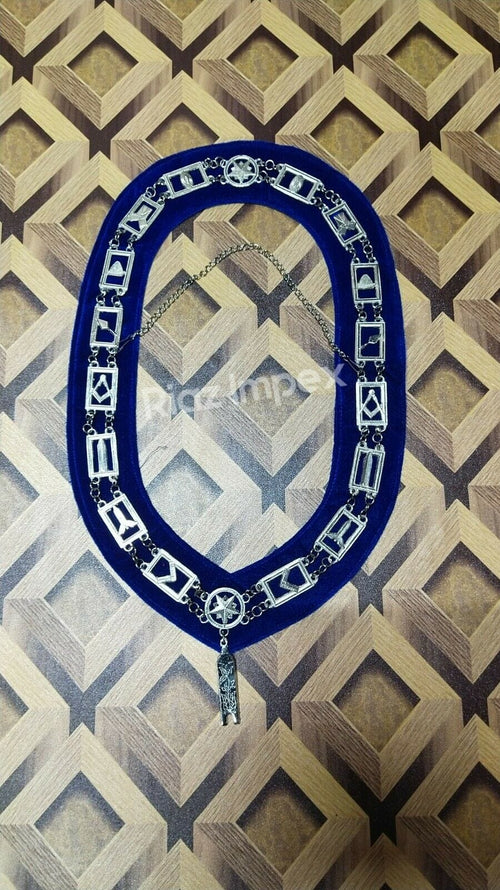 RIAZ IMPEX MASONIC REGALIA Masonic Regalia Blue Lodge Officer Chain Collar Silver on Blue Backing set of 12