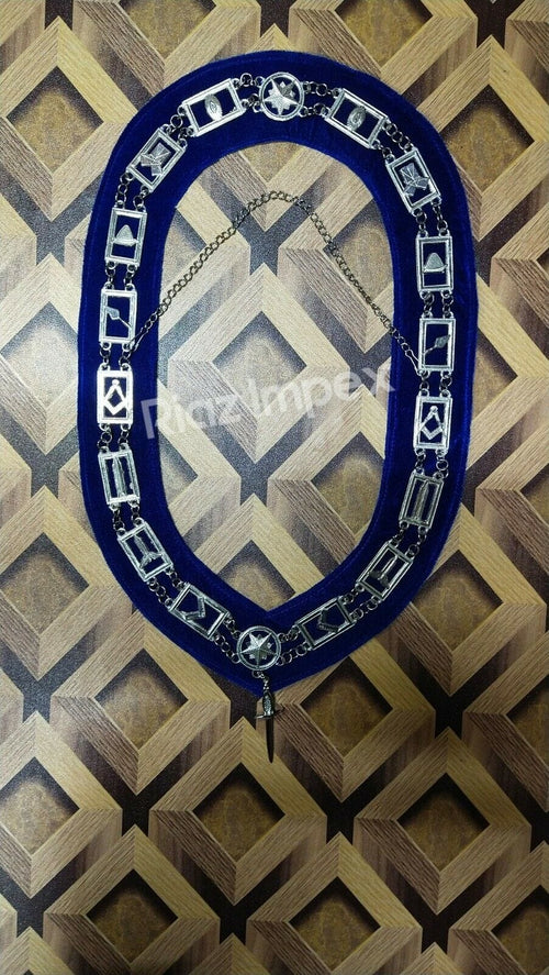 RIAZ IMPEX MASONIC REGALIA Masonic Regalia Blue Lodge Officer Chain Collar Silver on Blue Backing set of 12