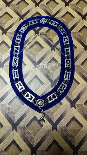 RIAZ IMPEX MASONIC REGALIA Masonic Regalia Blue Lodge Officer Chain Collar Silver on Blue Backing set of 12