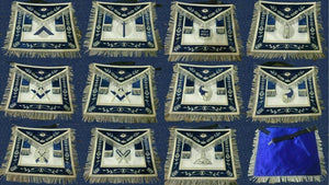 RIAZ IMPEX MASONIC REGALIA Masonic Regalia Blue lodge Officer leather Aprons Bullion Hand Embroidered and collar chain with jewels set of 15