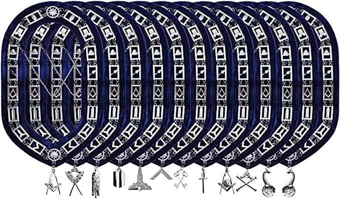 RIAZ IMPEX MASONIC REGALIA Masonic Regalia Blue lodge Officer leather Aprons Bullion Hand Embroidered and collar chain with jewels set of 15