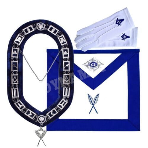 RIAZ IMPEX MASONIC REGALIA Masonic Regalia Blue Lodge Officer Secretary Apron, Silver Chain Collar & Gloves