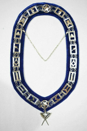 RIAZ IMPEX MASONIC REGALIA MASONIC REGALIA BLUE LODGE OFFICER SILVER COLOR CHAIN COLLARS WITH JEWELS 12 PCS