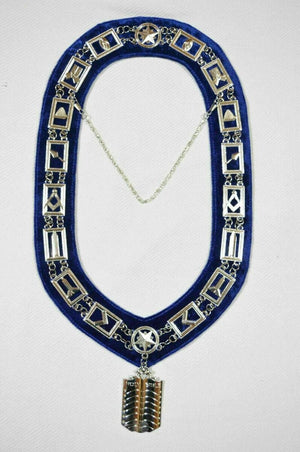 RIAZ IMPEX MASONIC REGALIA MASONIC REGALIA BLUE LODGE OFFICER SILVER COLOR CHAIN COLLARS WITH JEWELS 12 PCS