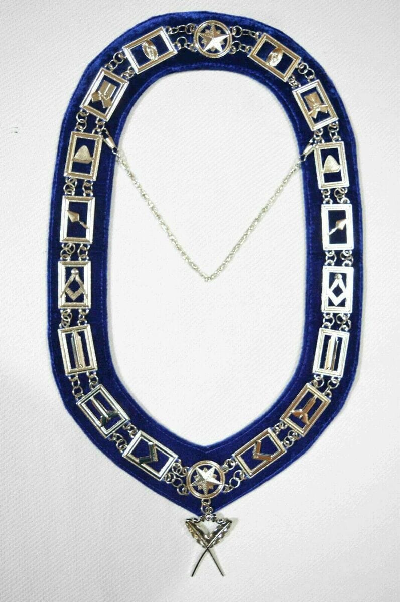 RIAZ IMPEX MASONIC REGALIA MASONIC REGALIA BLUE LODGE OFFICER SILVER COLOR CHAIN COLLARS WITH JEWELS 12 PCS