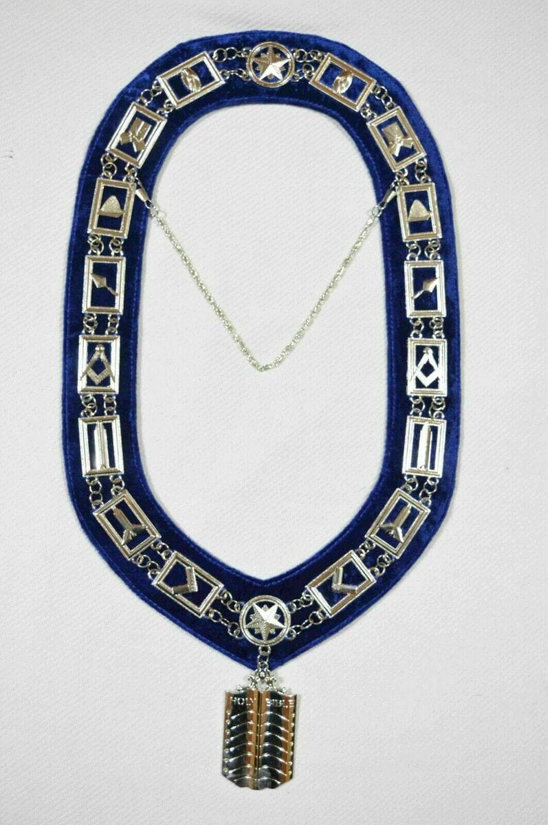 RIAZ IMPEX MASONIC REGALIA MASONIC REGALIA BLUE LODGE OFFICER SILVER COLOR CHAIN COLLARS WITH JEWELS 12 PCS