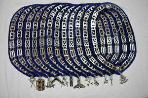 RIAZ IMPEX MASONIC REGALIA MASONIC REGALIA BLUE LODGE OFFICER SILVER COLOR CHAIN COLLARS WITH JEWELS 12 PCS