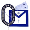 Masonic Regalia Blue Lodge Officer Tyler Apron, Silver Chain Collar & Gloves set