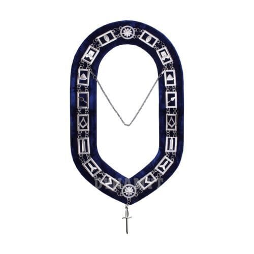 RIAZ IMPEX MASONIC REGALIA Masonic Regalia Blue Lodge Officer Tyler Apron, Silver Chain Collar & Gloves set