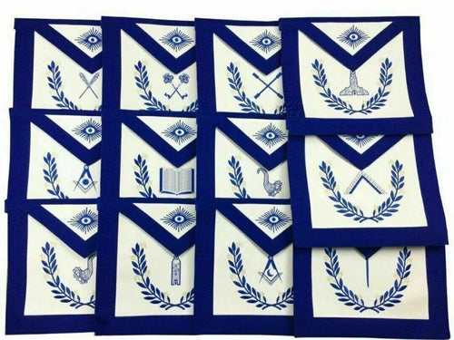 RIAZ IMPEX MASONIC REGALIA Masonic Regalia Blue Lodge Officers Aprons Machine Embroidered Set of 12 Aprons