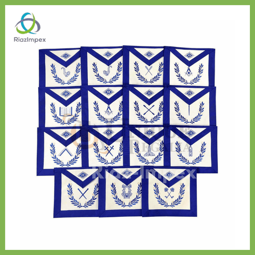 RIAZ IMPEX MASONIC REGALIA Masonic Regalia Blue Lodge Officers Aprons- Set of 15 Aprons