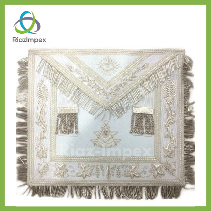 RIAZ IMPEX MASONIC REGALIA Masonic Regalia  Blue Lodge Past Master Apron white Hand Embroidered Bullion