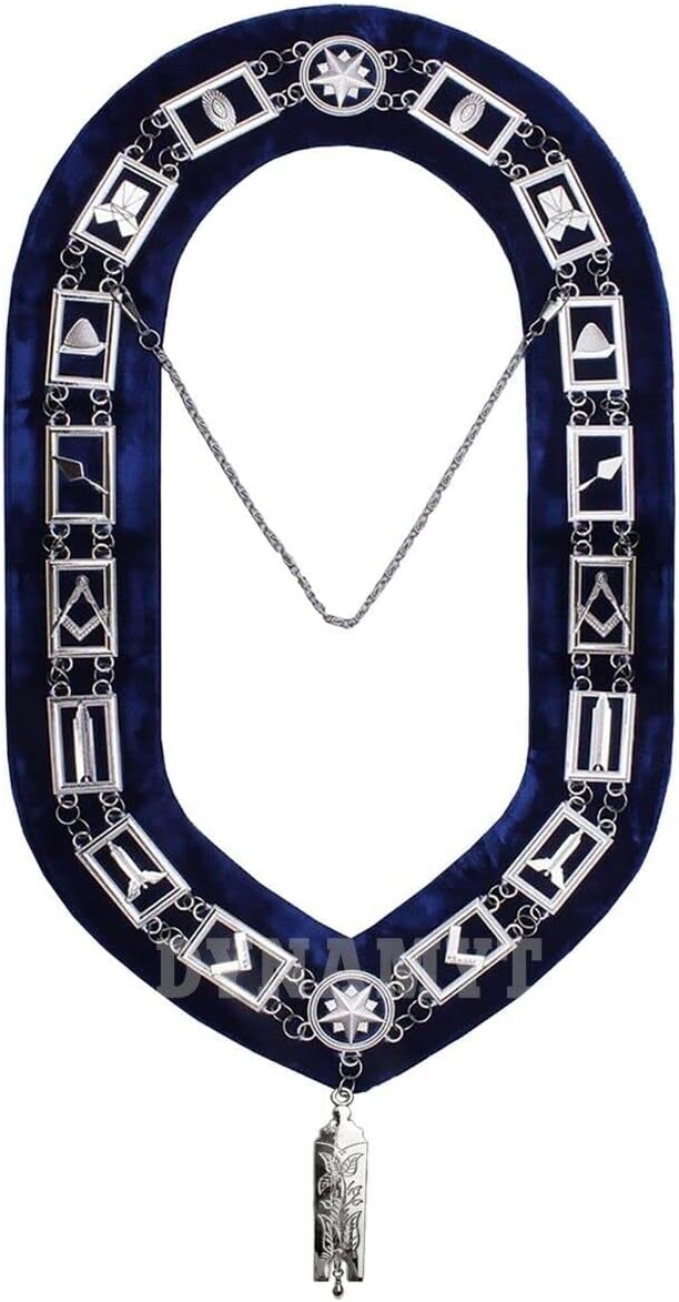 RIAZ IMPEX MASONIC REGALIA Masonic Regalia Blue Officer Silver Metal Chain Collars with Jewels 12 PCS