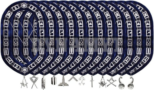 RIAZ IMPEX MASONIC REGALIA Masonic Regalia Blue Officer Silver Metal Chain Collars with Jewels 12 PCS