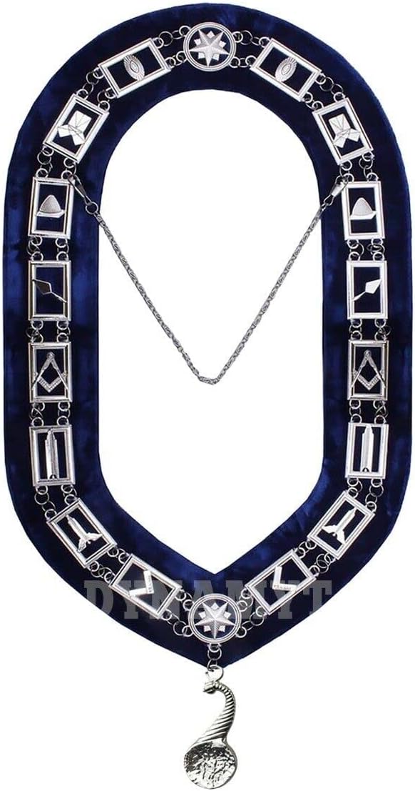 RIAZ IMPEX MASONIC REGALIA Masonic Regalia Blue Officer Silver Metal Chain Collars with Jewels 12 PCS