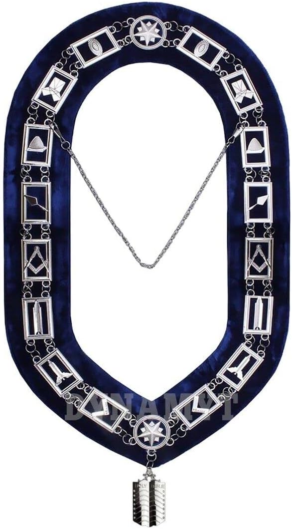 RIAZ IMPEX MASONIC REGALIA Masonic Regalia Blue Officer Silver Metal Chain Collars with Jewels 12 PCS