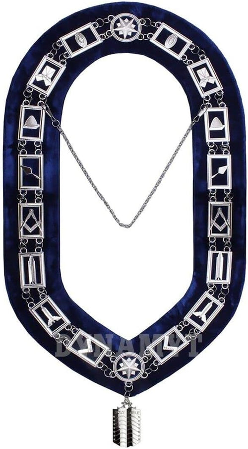 RIAZ IMPEX MASONIC REGALIA Masonic Regalia Blue Officer Silver Metal Chain Collars with Jewels 12 PCS