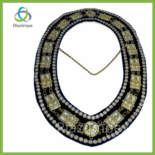 RIAZ IMPEX MASONIC REGALIA Masonic Regalia DELUXE PAST MASTER Metal Chain Collar BLUE Backing best quality