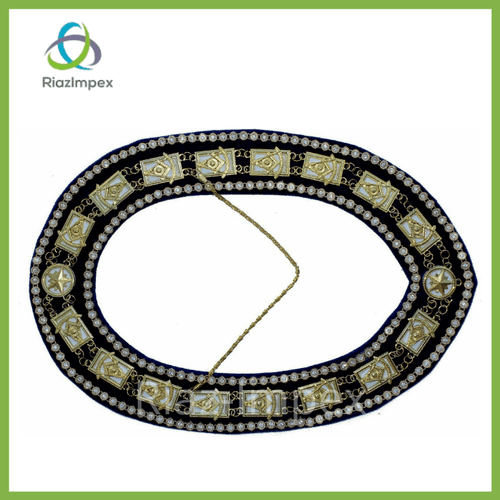 RIAZ IMPEX MASONIC REGALIA Masonic Regalia DELUXE PAST MASTER Metal Chain Collar BLUE Backing best quality