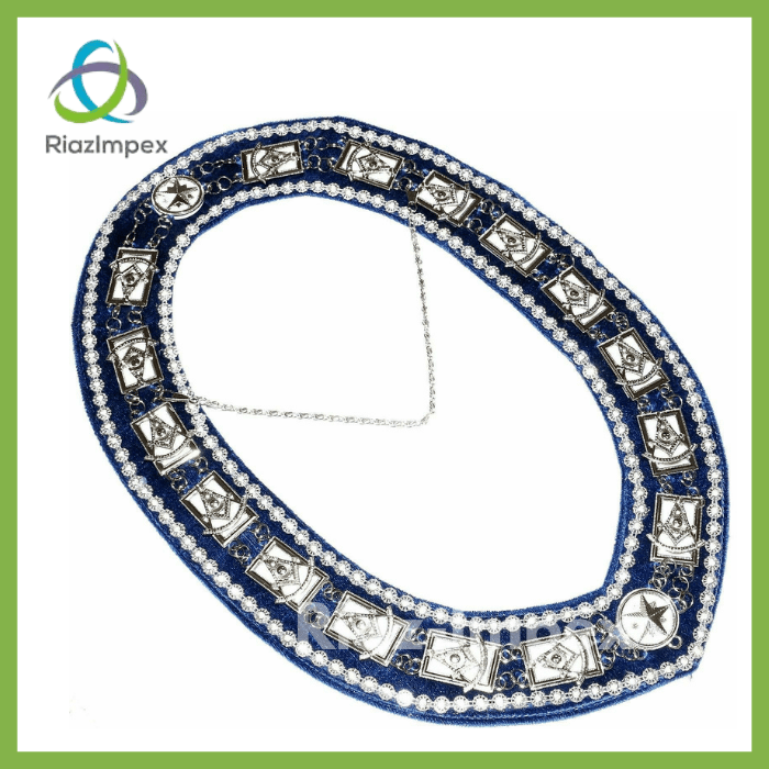 RIAZ IMPEX MASONIC REGALIA Masonic Regalia DELUXE PAST MASTER Silver Metal Chain Collar BLUE Velvet Backing