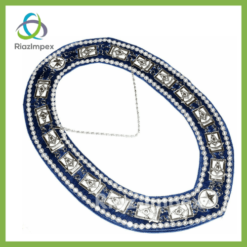 RIAZ IMPEX MASONIC REGALIA Masonic Regalia DELUXE PAST MASTER Silver Metal Chain Collar BLUE Velvet Backing