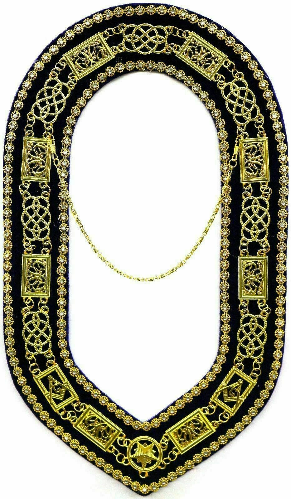 RIAZ IMPEX MASONIC REGALIA MASONIC REGALIA GRAND LODGE GOLDEN CHAIN RHINESTONE COLLAR PURPLE VELVET