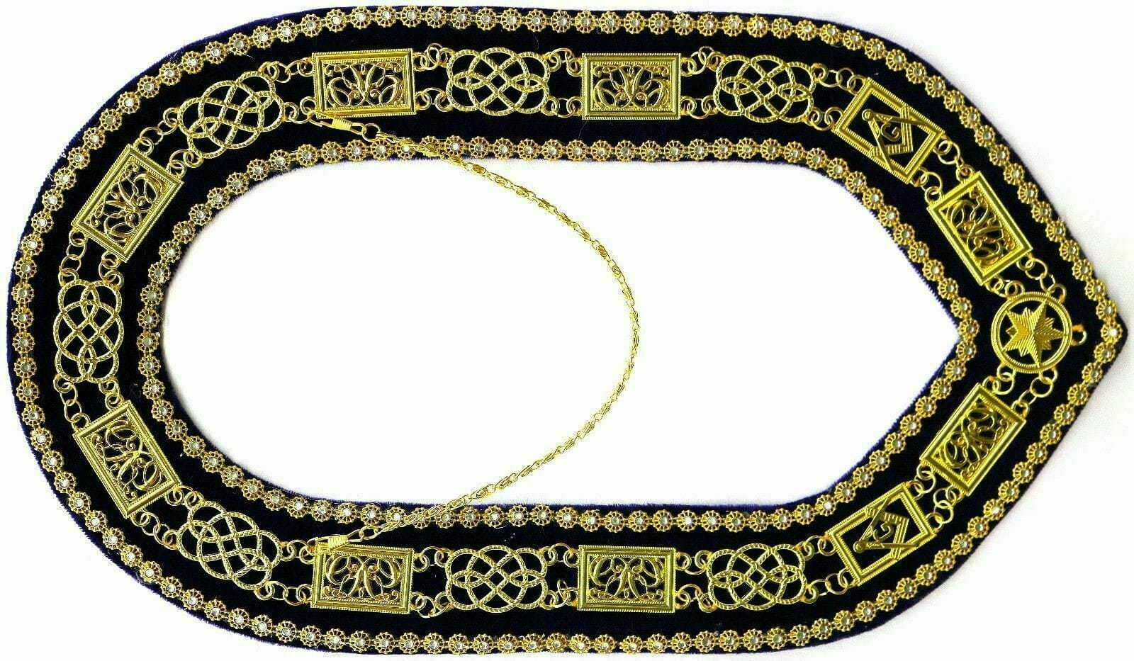 RIAZ IMPEX MASONIC REGALIA MASONIC REGALIA GRAND LODGE GOLDEN CHAIN RHINESTONE COLLAR PURPLE VELVET