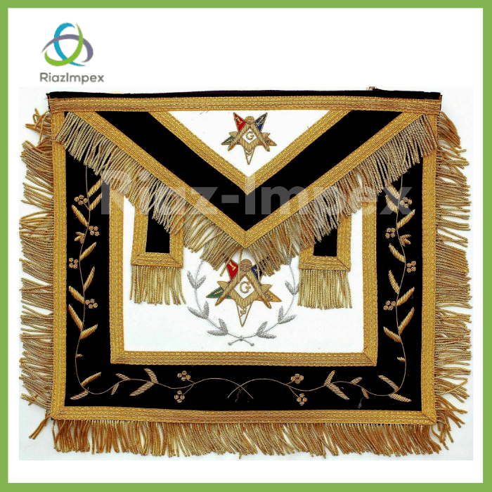 RIAZ IMPEX MASONIC REGALIA Masonic Regalia Hand Embroidered Bullion Made OES Apron Purple with Gold Fringe