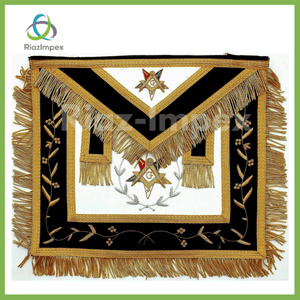 RIAZ IMPEX MASONIC REGALIA Masonic Regalia Hand Embroidered Bullion Made OES Apron Purple with Gold Fringe