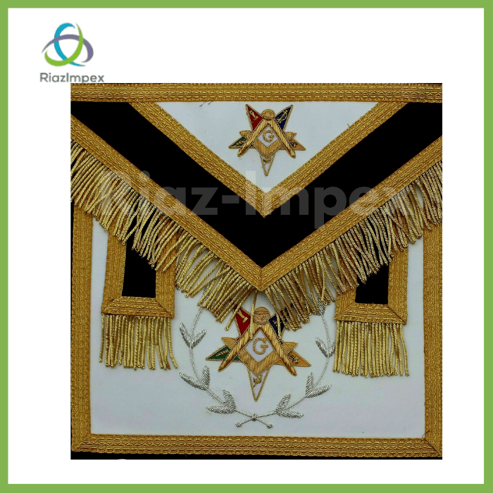 RIAZ IMPEX MASONIC REGALIA Masonic Regalia Hand Embroidered Bullion Made OES Apron Purple with Gold Fringe