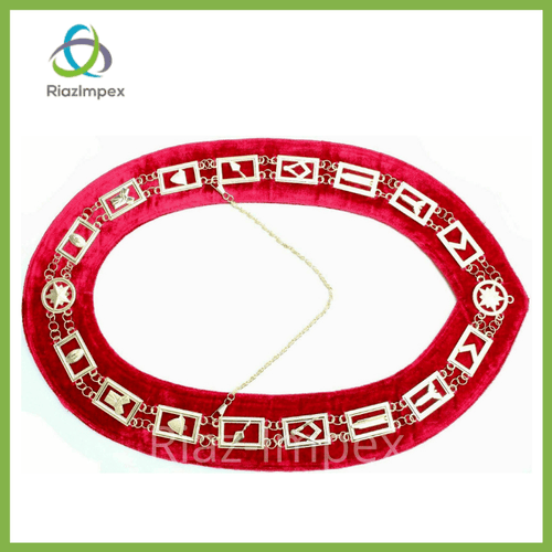 RIAZ IMPEX MASONIC REGALIA Masonic Regalia Master Mason GOLDEN Metal Chain Collar RED Backing
