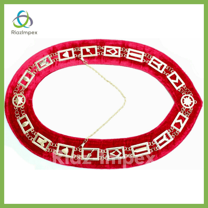 RIAZ IMPEX MASONIC REGALIA Masonic Regalia Master Mason GOLDEN Metal Chain Collar RED Backing