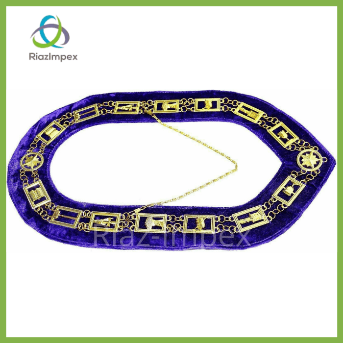 RIAZ IMPEX MASONIC REGALIA Masonic Regalia OES Order of Star Metal Chain Collar PURPLE Velvet Backing