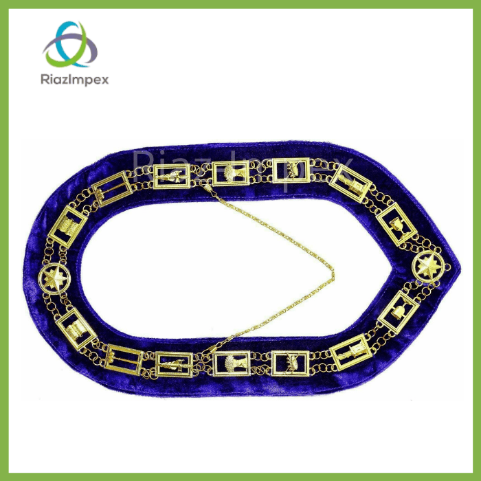 RIAZ IMPEX MASONIC REGALIA Masonic Regalia OES Order of Star Metal Chain Collar PURPLE Velvet Backing