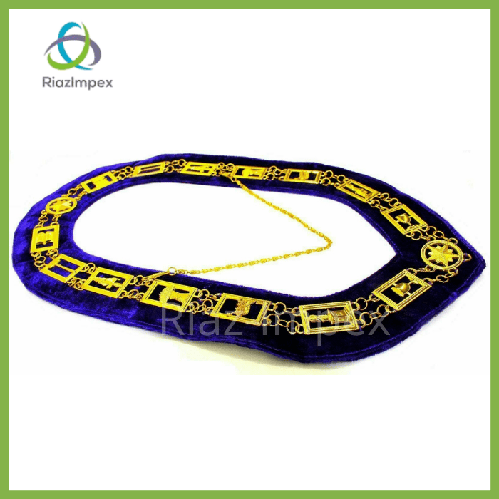 RIAZ IMPEX MASONIC REGALIA Masonic Regalia OES Order of Star Metal Chain Collar PURPLE Velvet Backing